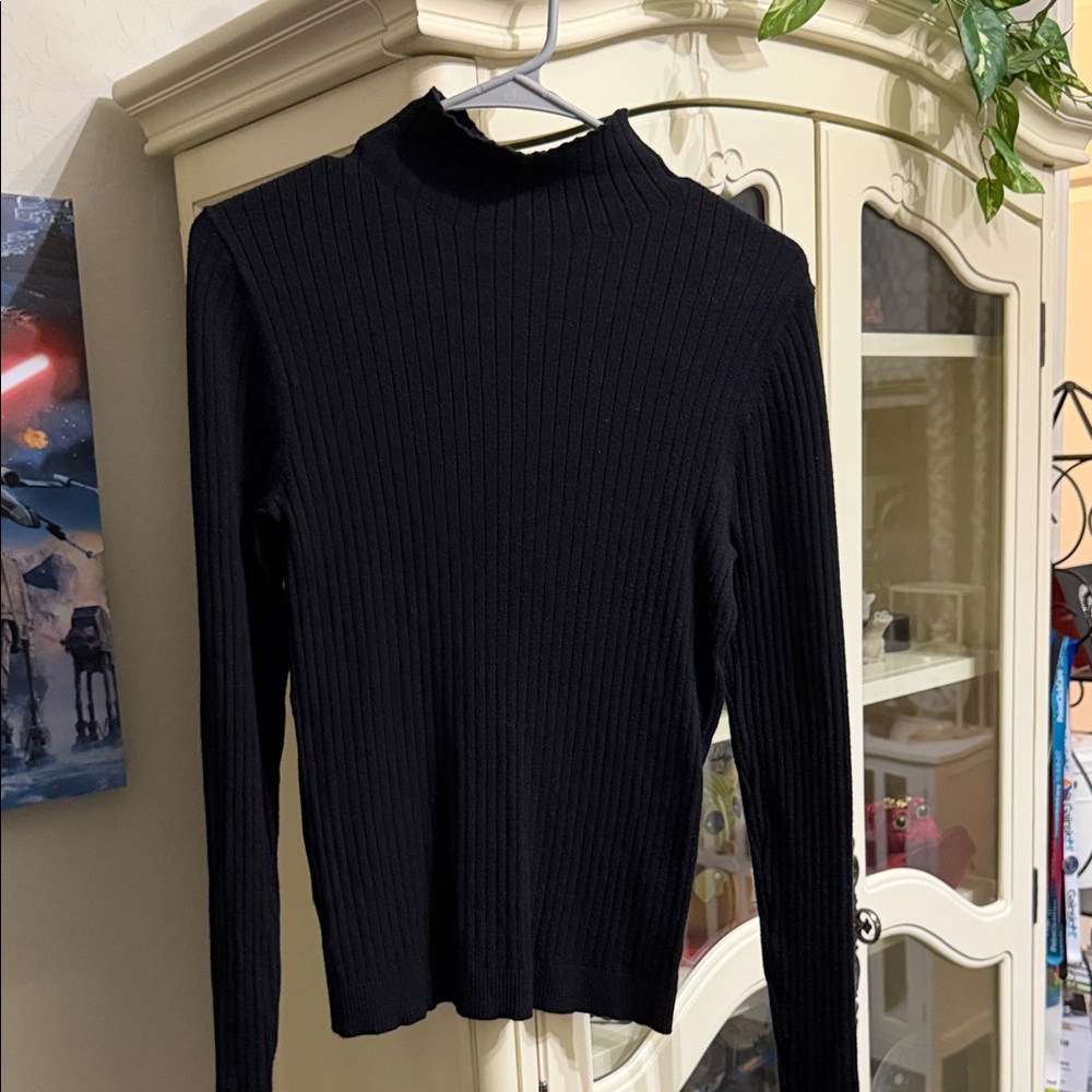 LOFT Black Ribbed Long Sleeve Top
